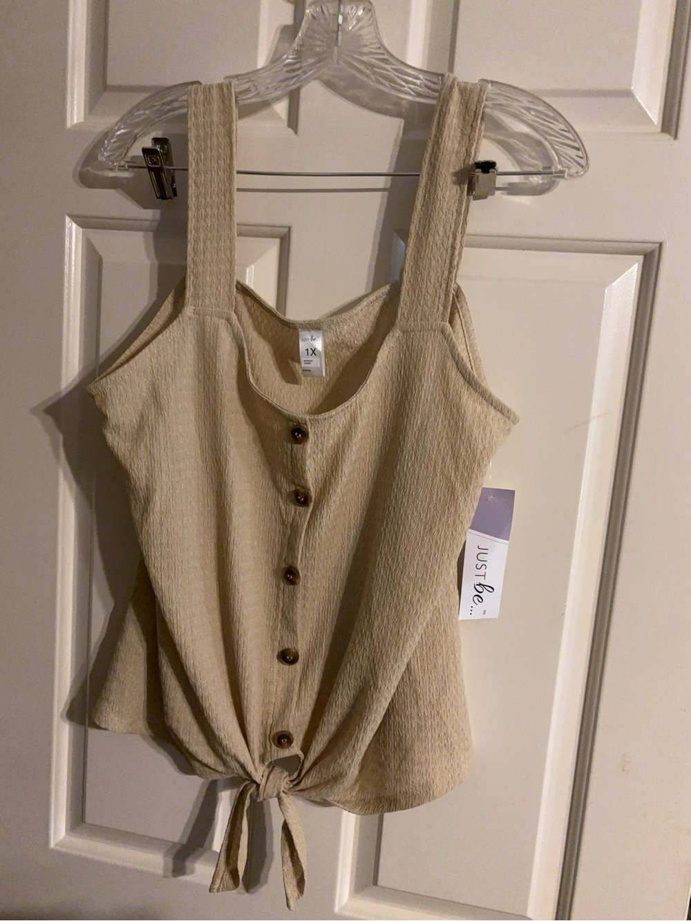 just be Cream Textured Tie-Front Camisole Tank